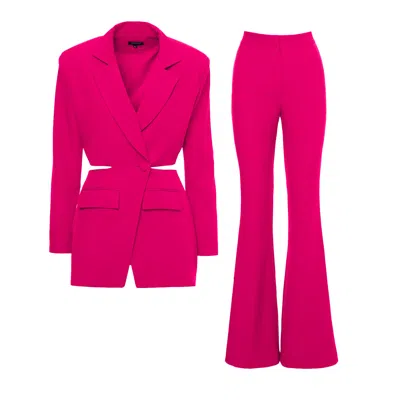 Bluzat Women's Pink / Purple Fuchsia Suit With Blazer With Waistline Cut-out And Flared Trousers In Pink/purple