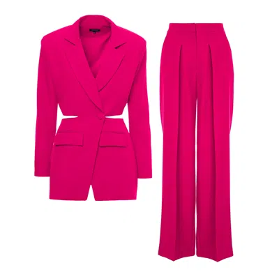 Bluzat Women's Pink / Purple Fuchsia Suit With Blazer With Waistline Cut-out And Ultra Wide Leg Trousers In Pink/purple
