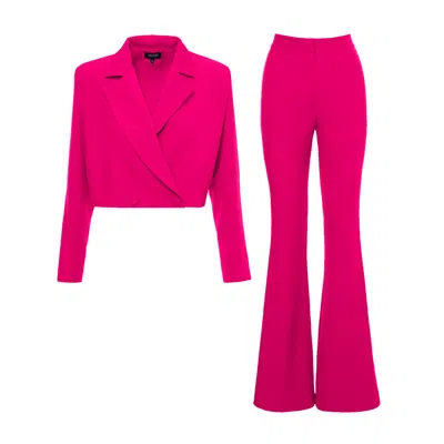 Bluzat Women's Pink / Purple Fuchsia Suit With Cropped Blazer And Flared Trousers In Pink/purple