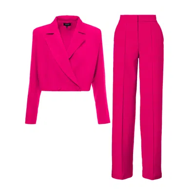 Bluzat Women's Pink / Purple Fuchsia Suit With Cropped Blazer And Stripe Detail Trousers In Pink/purple