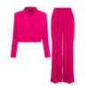Bluzat Women's Pink / Purple Fuchsia Suit With Cropped Blazer And Ultra Wide Leg Trousers In Pink/purple