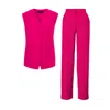 Bluzat Women's Pink / Purple Fuchsia Suit With Oversized Vest And Stripe Detail Trousers In Pink/purple