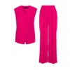 Bluzat Women's Pink / Purple Fuchsia Suit With Oversized Vest And Ultra Wide Leg Trousers In Pink/purple