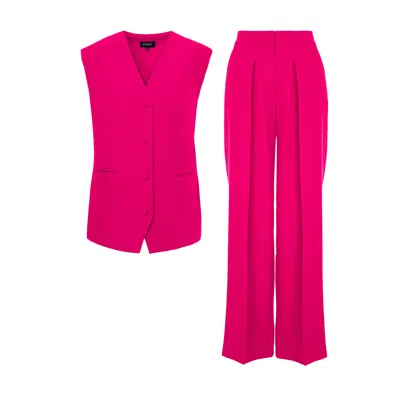Bluzat Women's Pink / Purple Fuchsia Suit With Oversized Vest And Ultra Wide Leg Trousers In Pink/purple