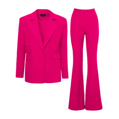 Bluzat Women's Pink / Purple Fuchsia Suit With Regular Blazer With Double Pocket And Flared Trousers In Pink/purple