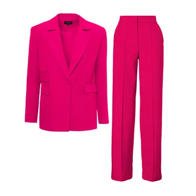 Bluzat Women's Pink / Purple Fuchsia Suit With Regular Blazer With Double Pocket And Stripe Detail Trousers In Pink/purple