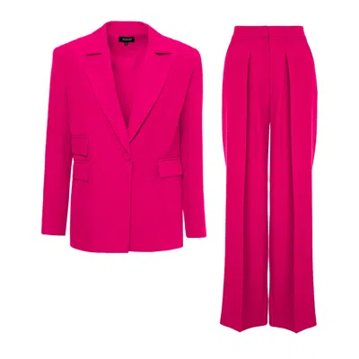 Bluzat Women's Pink / Purple Fuchsia Suit With Regular Blazer With Double Pocket And Ultra Wide Leg Trouser In Pink/purple