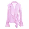 Bluzat Women's Pink / Purple Lilac Ruffled Wrap Blouse