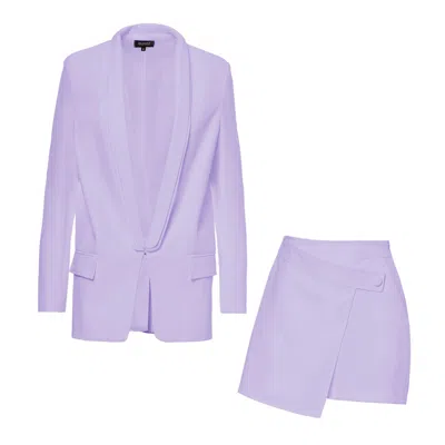 Bluzat Women's Pink / Purple Liliac Suit With Oversized Blazer With Double Lapels And Shorts With Skirt In Pink/purple