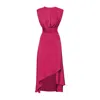 Bluzat Women's Pink / Purple Midi Fuchsia Dress With Oversized Shoulders And Slit In Pink/purple