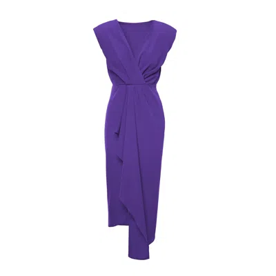 Bluzat Women's Pink / Purple Midi Purple Dress With Draping Detailing And Pleats In Pink/purple
