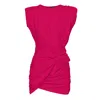 Bluzat Women's Pink / Purple Mini Fuchsia Dress With One Draped Shoulders And Pleats In Pink/purple