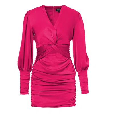 Bluzat Women's Pink / Purple Neon Fuchsia Mini Dress With Knot In Pink/purple