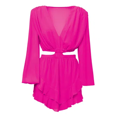 Bluzat Women's Pink / Purple Neon Pink Mini Jumpsuit With Cut-out In Pink/purple