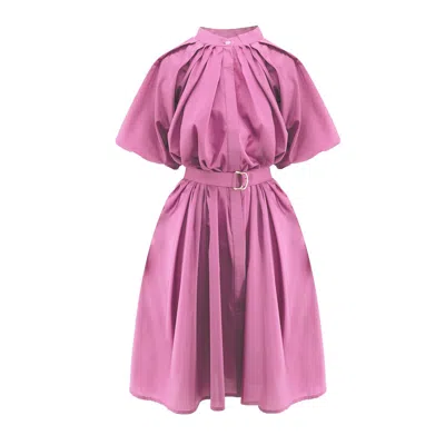Bluzat Women's Pink / Purple Pastel Pink Dress With Raglan Sleeve And Pleats In Pink/purple
