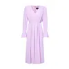 Bluzat Women's Pink / Purple Pastel Pink Midi Dress With Pleats And Proeminent Shoulders In Pink/purple