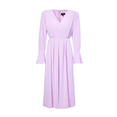 Bluzat Women's Pink / Purple Pastel Pink Midi Dress With Pleats And Proeminent Shoulders In Pink/purple