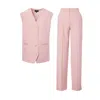 Bluzat Women's Pink / Purple Pastel Pink Suit With Oversized Vest And Stripe Detail Trousers In Pink/purple