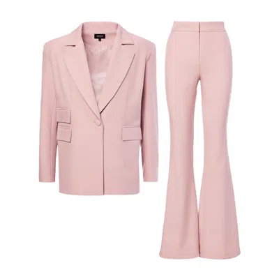 Bluzat Women's Pink / Purple Pastel Pink Suit With Regular Blazer With Double Pocket And Flared Trousers In Pink/purple