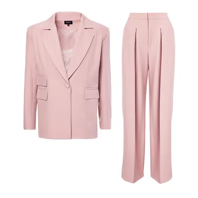 Bluzat Women's Pink / Purple Pastel Pink Suit With Regular Blazer With Double Pocket And Ultra Wide Leg Tro In Pink/purple
