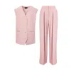 Bluzat Women's Pink / Purple Pastel Pink Suit With Oversized Vest And Ultra Wide Leg Trousers In Pink/purple