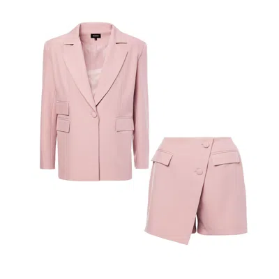 Bluzat Women's Pink / Purple Pastel Pink Suit With Regular Blazer With Double Pocket And Skort In Pink/purple