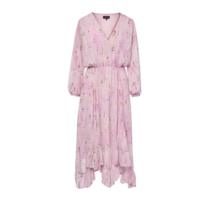 Bluzat Women's Pink / Purple Pink Midi Dress In Abstract Print With Pleats In Pink/purple