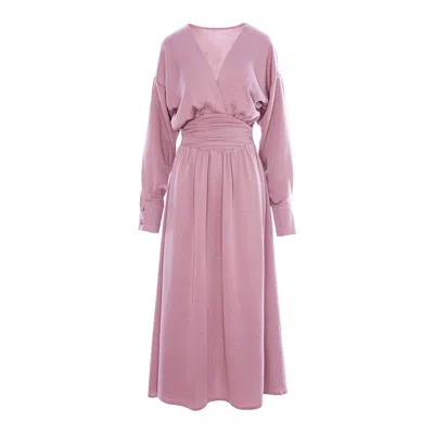 Bluzat Women's Pink / Purple Powder Pink Midi Dress With Corset