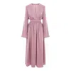 Bluzat Women's Pink / Purple Powder Pink Midi Dress With Flared Sleeves