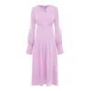 Bluzat Women's Pink / Purple Powder Pink Midi Dress With Pleats And Asymmetrical Cut Neck
