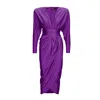 Bluzat Women's Pink / Purple Purple Midi Dress With Corset And V-neck In Pink/purple