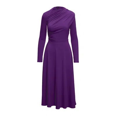 Bluzat Women's Pink / Purple Purple Midi Dress With  Draping In Pink/purple