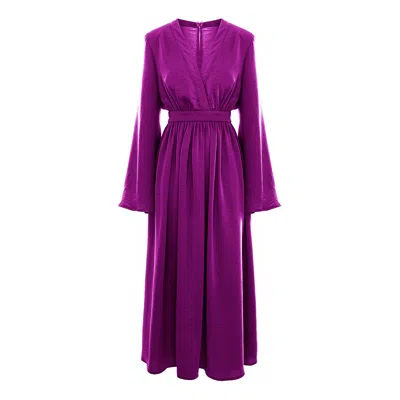 Bluzat Women's Pink / Purple Purple  Midi Dress With Flared Sleeves