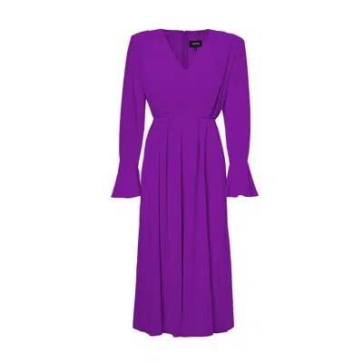 Bluzat Women's Pink / Purple Purple Midi Dress With Pleats And Proeminent Shoulders In Pink/purple