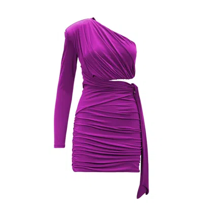 Bluzat Women's Pink / Purple Purple Mini Asymmetrical Dress With Scarf In Pink/purple
