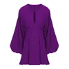 Bluzat Women's Pink / Purple Purple Mini Dress With Balloon Sleeves And V-neck