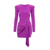 Bluzat Women's Pink / Purple Purple  Mini Dress With Scarf And Pleats In Pink/purple