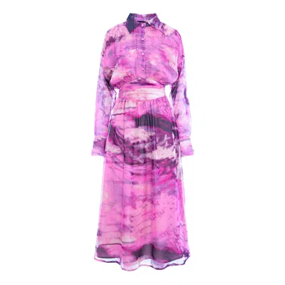 Bluzat Women's Pink / Purple Purple Printed Midi Dress With Corset In Pink/purple