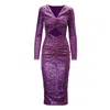 Bluzat Women's Pink / Purple Purple Sequin Midi Dress With Cut-out And Gathered Detailing In Pink/purple