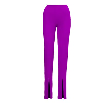 Bluzat Women's Pink / Purple Purple Slim Fit Pants With Front Slit In Pink/purple