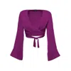 BLUZAT WOMEN'S PINK / PURPLE PURPLE TOP WITH FLARED SLEEVES