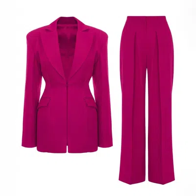 Bluzat Women's Pink / Rose Gold Fuchsia Suit With Balloon Blazer And Wide Leg Trousers
