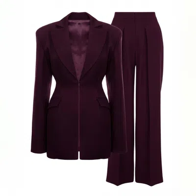 Bluzat Women's Plum-purple Suit With Balloon Blazer And Wide Leg Trousers In Multi