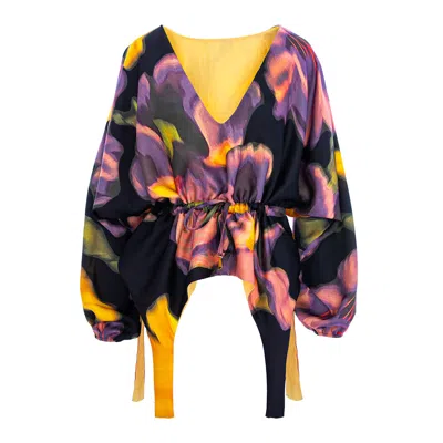 Bluzat Women's Printed Blouse With Flared Sleeves And V-neck