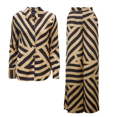Bluzat Women's Printed Matching Set With Shirt And Straight-cut Trousers In Neutral