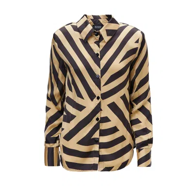 Bluzat Women's Printed Shirt With Oversized Shoulders In Brown