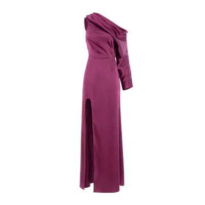 Bluzat Women's Purple Fuchsia Satin One-shoulder Maxi Dress With Side Slit
