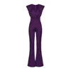 Bluzat Women's Purple Wrap Front Wide Leg Jumpsuit With Cap Sleeves In Purple