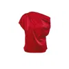 Bluzat Women's Red Asymmetrical Draped Top In Red