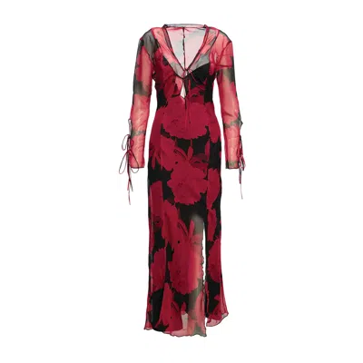 Bluzat Women's Red / Black Midi Dress With Roses Print In Red/black